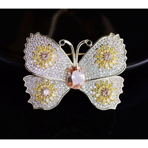 Fashion Lovely Insect Butterfly Brooches Pins for Women Luxury Crystal Zircon Jewelry Broach Wedding Pin broches para ropa mujer