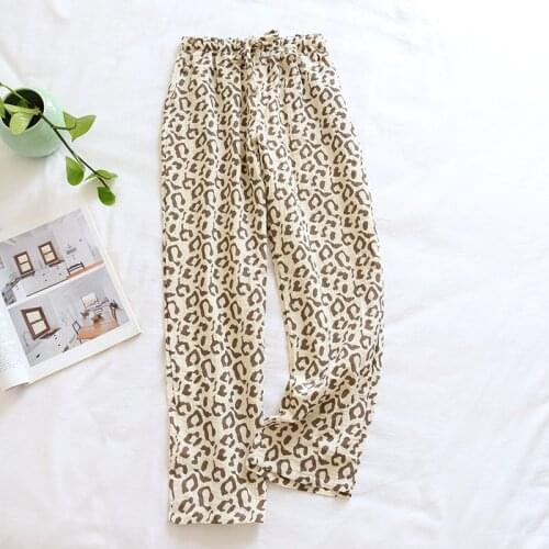 Fashion Leopard Cotton Crepe Sleepwear Trousers For Women Loose Large Size Home Wear Pajama Pants Nightwear Pijama Mujer