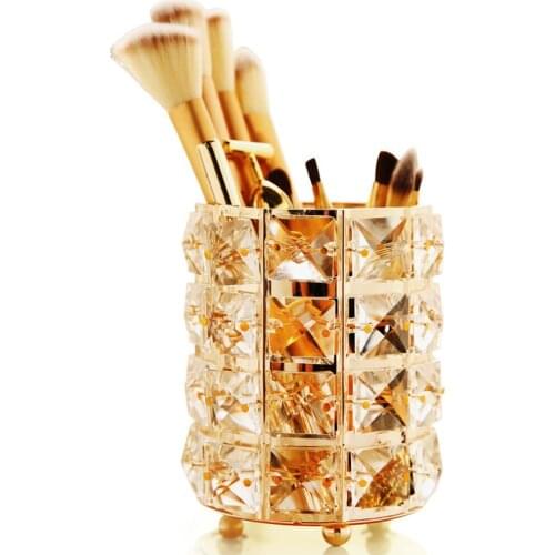 Fashion Crystal Metal Makeup Brush Holder Storage Tube Glitter Diamond Cosmetic Brushes Organizer Box Make Up Tools Decor