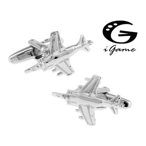 Men Gift Fighter Cufflinks Novelty Supersonic Fighter-plane Design Silver Color Copper Cuff Links Wholesale&retail