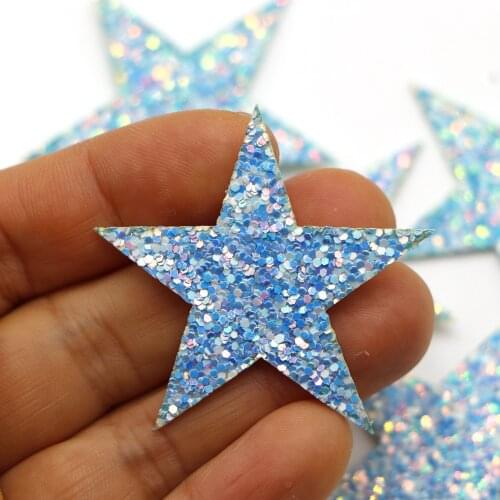 10pcs/lot Blue Sequined Star Patch Glitter Stars Iron on Sticke For Clothing Bags Pnats Appliques Diy Craft Easy Print Transfer