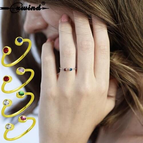 Cxwind New Sale Austria Crystal Ring Copper Gold Color Adjustable Double CZ Stacking Rings for Women Finger Lovely Jewelry