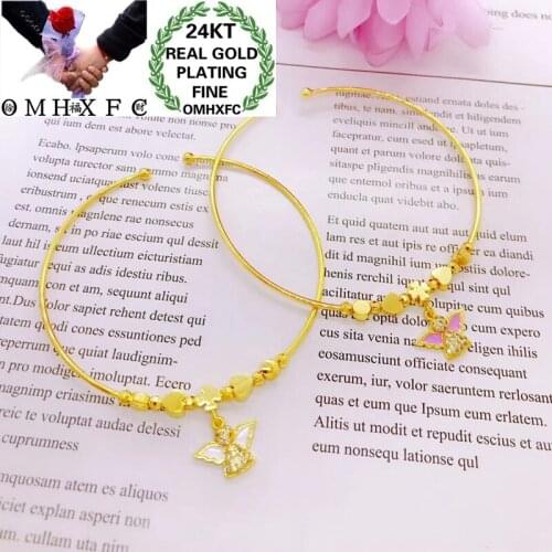 OMHXFC Wholesale YM57 European Fashion Hot Fine Woman Party Birthday Wedding Gift Angel Heart Zircon 24KT Gold Bracelet Bangle