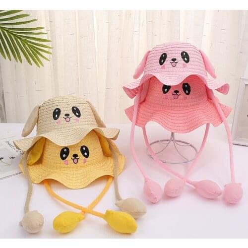 Childrens Net red Shade Bucket hat Cute Bunny Ears Will Move Boys Girls Panama Cap Popular Travel Beach Sun Hat Birthday Gifts