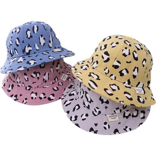 Toddler Summer Bucket Hat Cute Leopard Animal Pattern Short Brim UV Protection Fisherman Hat For 2-6Years Baby Girls Boys