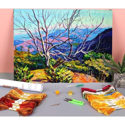 Landscape Autumn Printed Fabric 11CT Cross Stitch Embroidery Patterns DMC Threads Needlework Hobby Sewing Craft Floss Sales