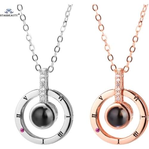 Cool 101 Languages of I LOVE YOU Pendant Necklace Chain Nano Micro-Engraving Tech Light Projection Wedding Memory Necklace Women