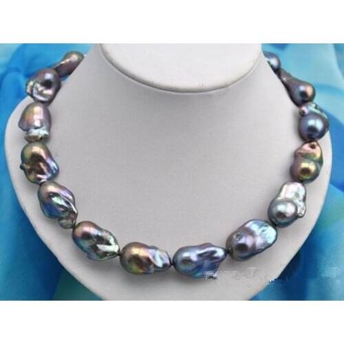 Rare 28mm baroque black keshi reborn pearl necklace earring gift