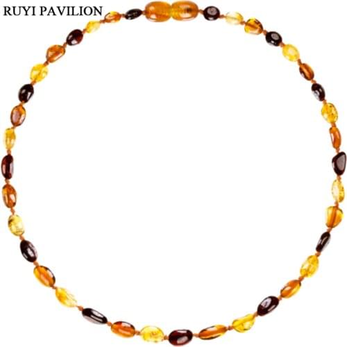 RUYI PAVILION Natural Baltic Amber Necklace For Baby Handmade polished amber beads fine jewler 3-color 32-37cm