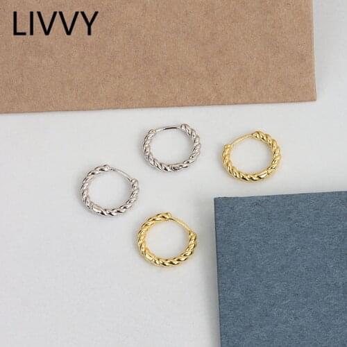 LIVVY Silver Color Metal Corrugated Twist Circle Hoop Glossy Concave Earrings Vintage Thai Detachable For Women Earring