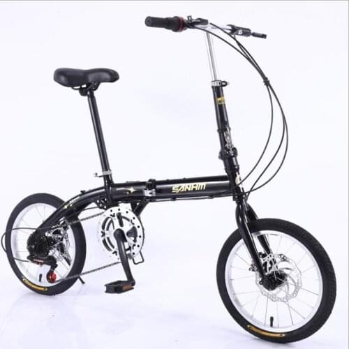 Folding Bike 16 inch 6 speed double disc Brake MTB Bicycles Suspension Steel Frame Aluminum Wheel 12kgs Folding Handlebar