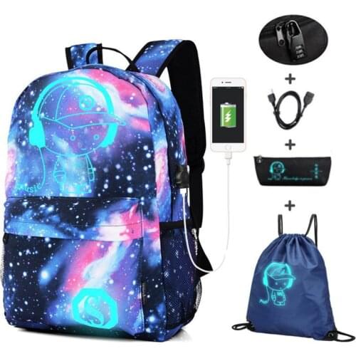 Anti-thief Luminous Student School Bag Waterproof School Backpack for Boy Girl Daypack Multifunction USB Charging Port Book Bag