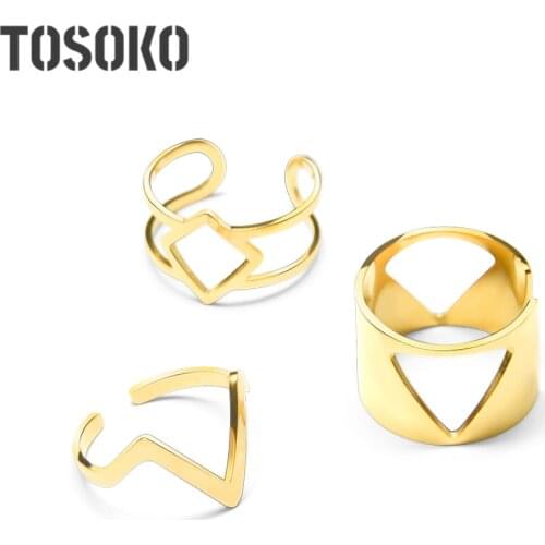 TOSOKO Stainless Steel Jewelry Geometric Single Layer Double Layer Combination Ring Female Personality Hip Hop Ring BSA053