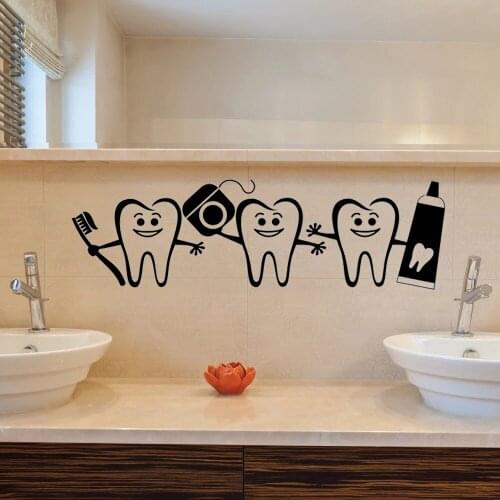 Waterproof Dentist Office Decor Smile Teeth Wall Decal Cute Toothbrush Vinyl Murals Bathroom Care Stickers Dentistry HY1986