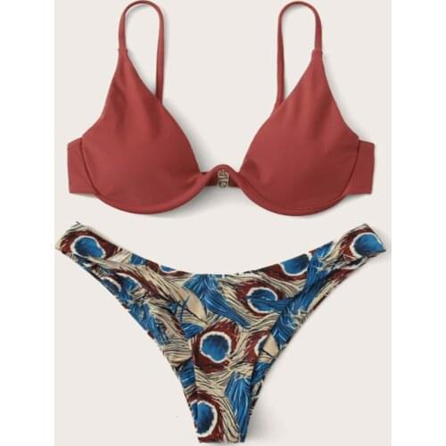 WackDaria Sexy Women Swimsuit Peacock Bikini Set Brazilian Biquini Sunflower Push Up Bathing Suit Low Waist Swinwear Hot Girls