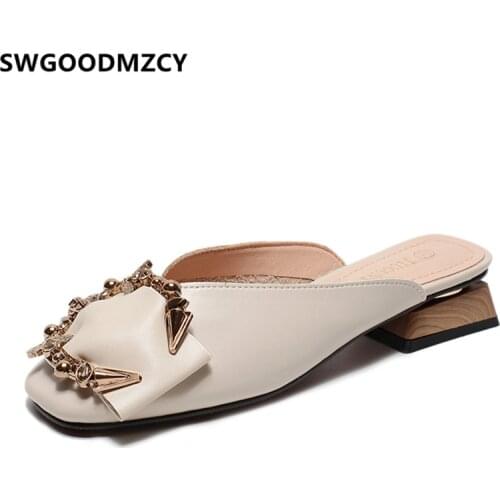 Ladies slippers women summer mules high heels genuine leather shoes womens slippers outdoor high heel slippers low heel shoes