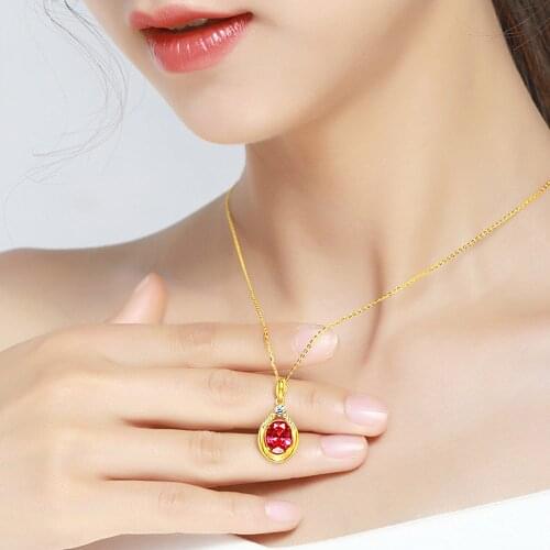Fashion choker water drop red crystal ruby gemstones diamonds pendant necklaces for women 18k gold color jewelry bijoux gifts