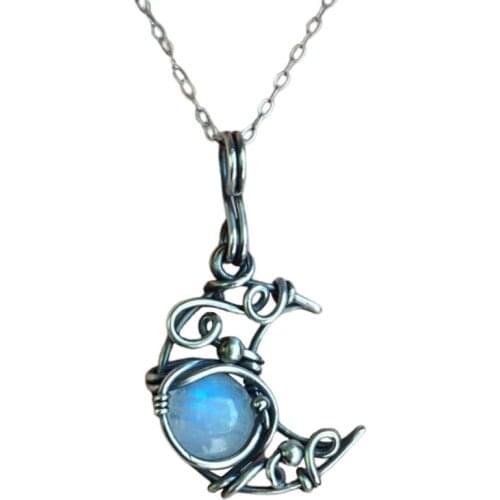 Crystal Moon Pendant Necklace Moonstone Charm Chain Necklaces For Women Female Party Wedding Necklace Boho Jewelry