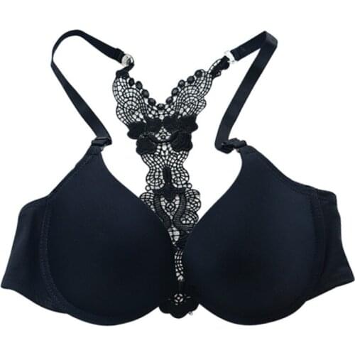 Women Sexy Lingerie Solid Front Closure Bra Sexy Racerback Bras Push Up Charming Flower Lace Underwear Y-line Strap