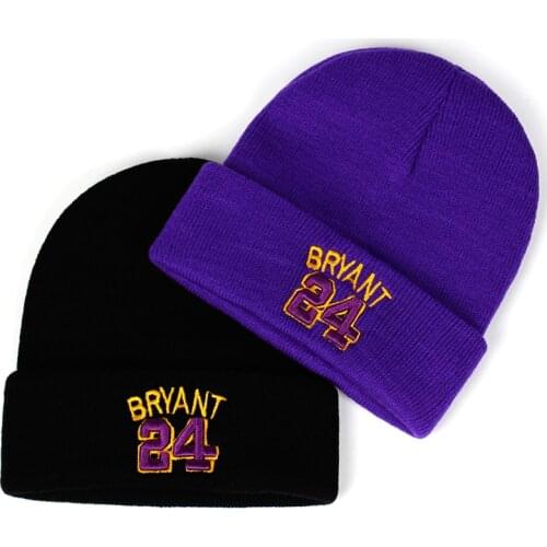 KOBE Beanie 24 Cotton 3D Embroidery Winter Hat BRYANT Mamba Knitted bryant Hat Skullies Beanies Hat Hip Hop Knit 8 kobe Caps