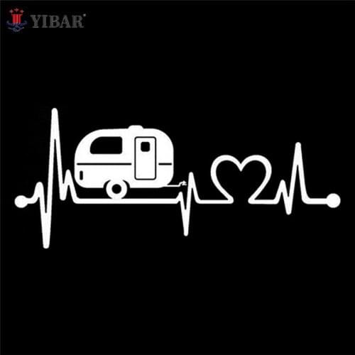 1PC 195*84mm Camper Travel Hiker Camper Heartbeat Vinyl Car Doors Sticker Decoration