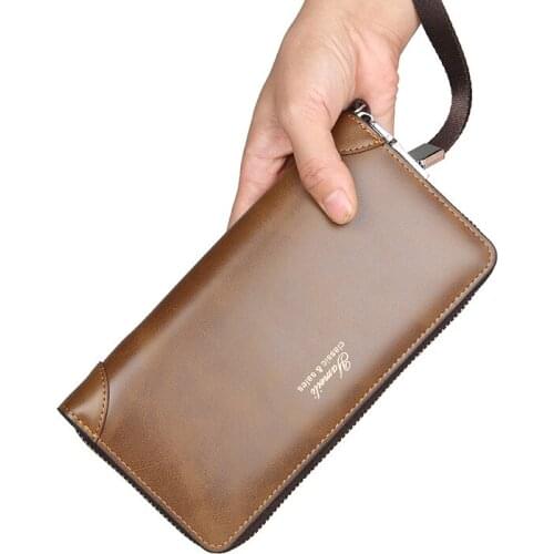 2021 New Fashion Men Clutch Bag PU Large Capacity Cell Phone Pocket Passport Pack Multifunction Wallet For Boys Clip Wrist Bag