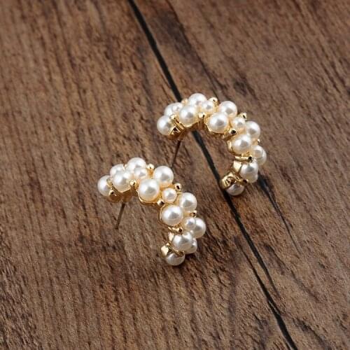 2021 New Retro Baroque Korean C Shape Pearl Earrings for Women Handmade Sweet Gold Plated Earring Charm Women Party Jewelry