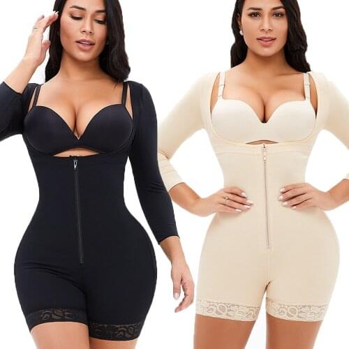 2021 Womens Full Body Seamless Bodysuit Shapewear Long Sleeve Girdles Corset Butt Lifter Tummy Control Zip Front Shaper Slimming