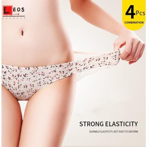 4pcs/lot Sexy Panties Back Lace Cotton Briefs Plus Size Seamless Underwear Elasticity Lingerie Floral Printing Ladies Pantys