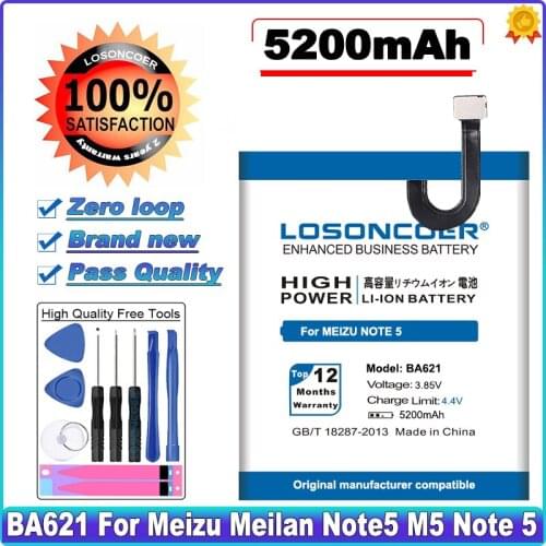 LOSONCOER BA621 5200mAh Battery For Meizu Meilan Note5 Note 5 M5 Smart Phone High Capacity Battery~In Stock