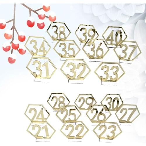 Hexagonal Shape Seat Acrylic Mirror Wedding Party Supplies Number Seat Place Holder Table Number (Gold)