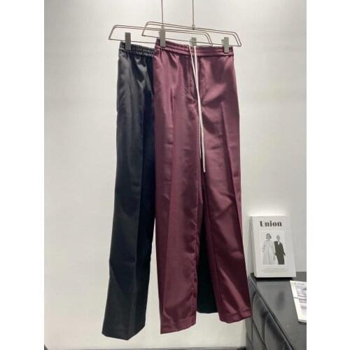 Women Wool Blend Trousers Elastic Waist Drawstring Lady Casual Fashion Straight Pants Female High Waist pants