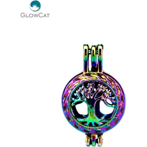 C23 5pcs/lot Rainbow Color 22mm Life Tree Pearl Cage Pendant Pearl Locket Fairytale Party