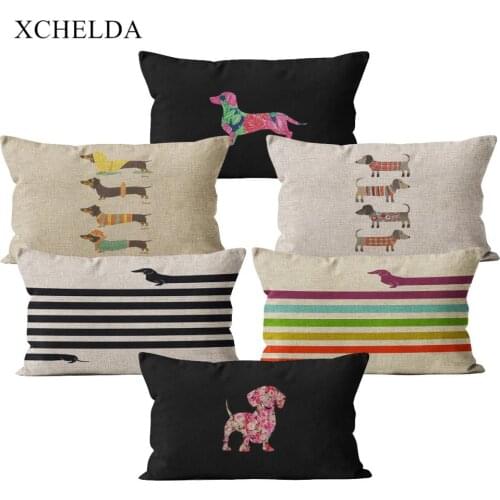 Pillow Case Animal Pillowcase Dog Funny Cute Dachshund Colorful 30*50 for Children Beige fur Linen Cushion Cover