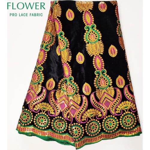 Sequined Embroidered Black Velvet Lace Wedding Laces Material High Quality Winter Dresses Party Wedding Velvet Sequins Material