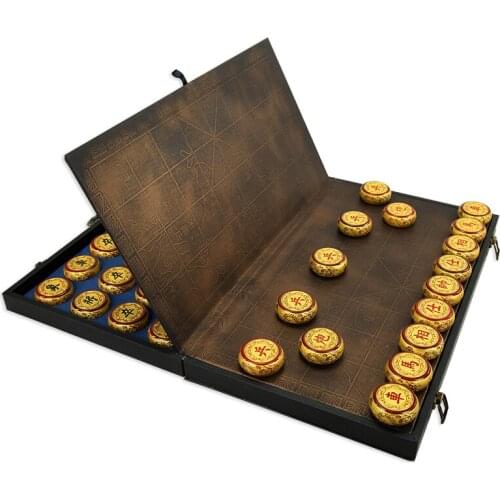 Large Pieces Chinese Chess Board Game Large Luxury Adult Woodcarving Chess Folding Leather Board Szachy Family Games EK50QL