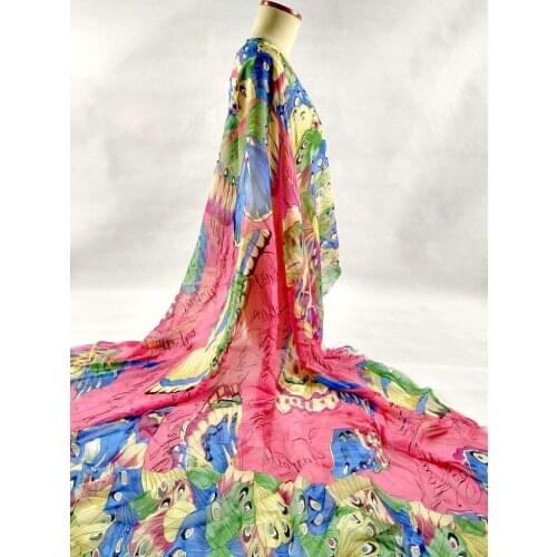 Designer 100% pure mulberry silk chiffon fabric Red Butterfly flowers prined shirt clothes clothing decoration scarf