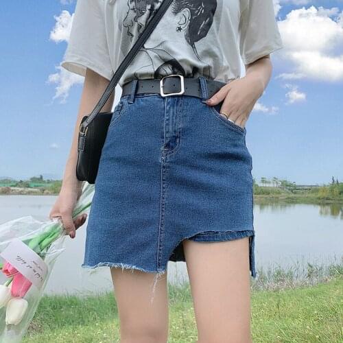 High waist denim skirt female 2021 summer plus size a-line skirt irregular package hip culottes sweet girl mini skirt dance skir