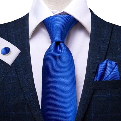 Hi-Tie Mens Tie Blue Navy Solid Luxury Silk Large NeckTie Neckwear Ties for Men Formal Dresses Gifts For Men Wedding Business