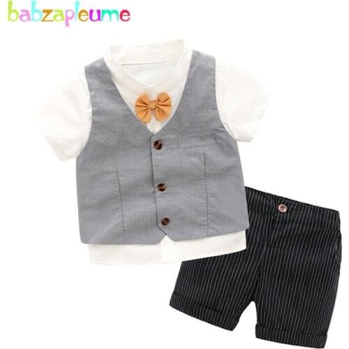 3PCS Summer Kids Clothing Sets Fashion Children Clothes Gentleman Baby White T-shirt+Vest+Shorts+Tie Toddler Boys Outfits BC1735