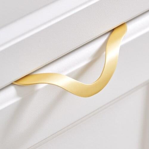 Brass Invisible Cupboard Handles Wardrobe Cabinet Pulls Nordic Luxury Pure Copper Concealed Door Drawer Pulls DresserKnobs
