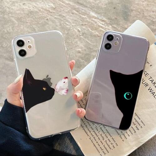 YNDFCNB Cute black cat Phone Case for iPhone 11 12 pro XS MAX 8 7 6 6S Plus X 5S SE 2020 XR case