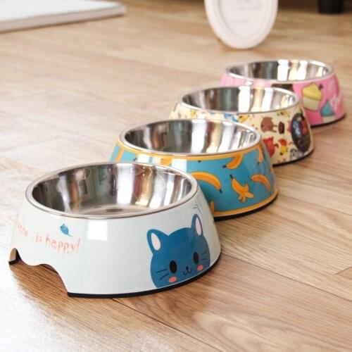 Cute Pet Dog Cat Bowl for Dogs Stainless Steel Anti-Slip Pet Food Water Dishes Feeder Fountain Pet Drinking Feeding Bowls Tool