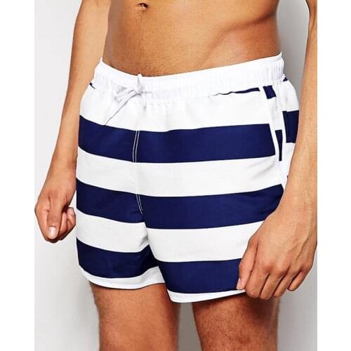 WD906 trend stripe leisure beach shorts briefs men swimwear sunga beach surfing swimsuit men swim trunk boxer shorts quick dry