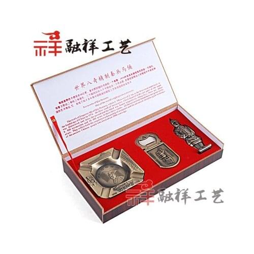 Terra-cotta warriors three pieces set lighter ashtray goblet gift souvenir small Chinese characteristics statue home decoration