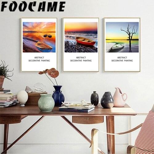 FOOCAME Boat Wall Art Canvas Painting Nordic Posters and Prints Living Room Home Decoration Picture Modern Abstract Landscape