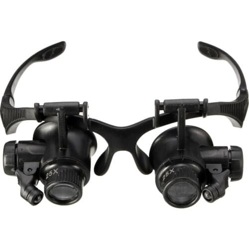 10X 15X 20X 25X Spectacles Glasses LED Lamp Magnifier Loupe Jewellery Maintain with 8pcs Replacement