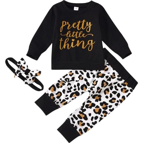 Newborn Baby Girl Boy Clothes Letter Print Tops + Leopard Pants+Headbands Set Infant Clothing for Babies 6 12 18 24 Months