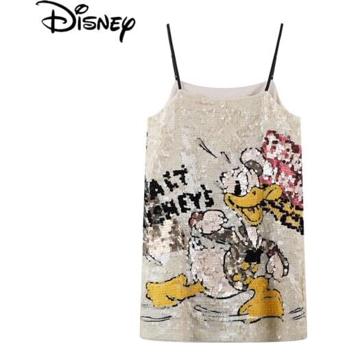 Disney Donald Duck spring and autumn loose cartoon sequin sexy strapless dress women
