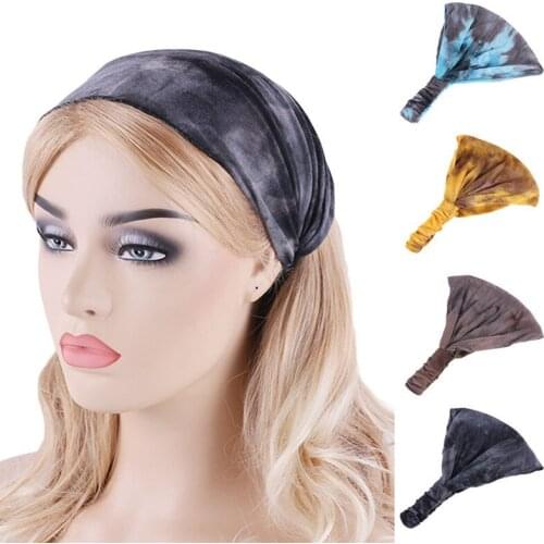 Bohemian Elastic Bandage Knotted Turban Headwrap Womens Tie-Dye Washed Colored Hairband Headwear Beach Vintage Sports Headband